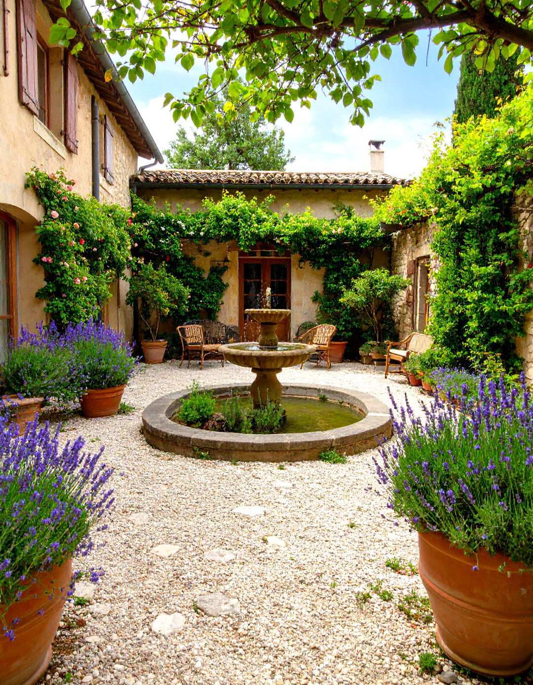 French Provincial L Shaped Courtyard - 24 L Shaped Backyard Ideas