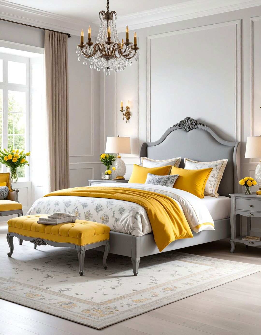 French Provincial Yellow and Grey Bedroom - 24 Yellow and Grey Bedroom Ideas