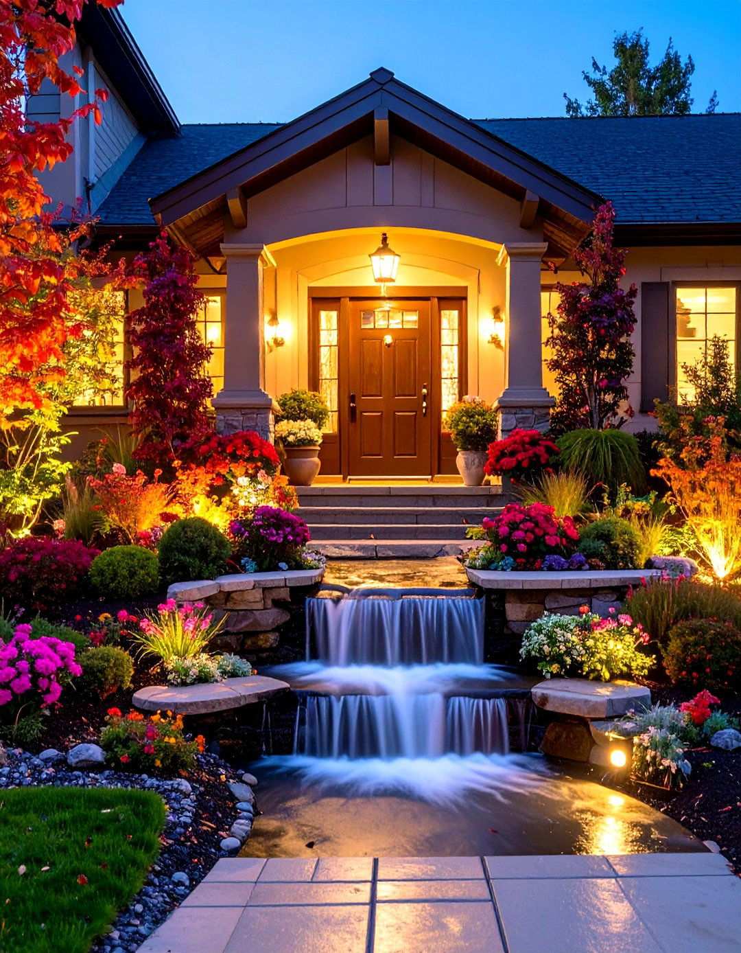 Front Entrance Waterfall Welcome - 24 Pondless Waterfall Ideas