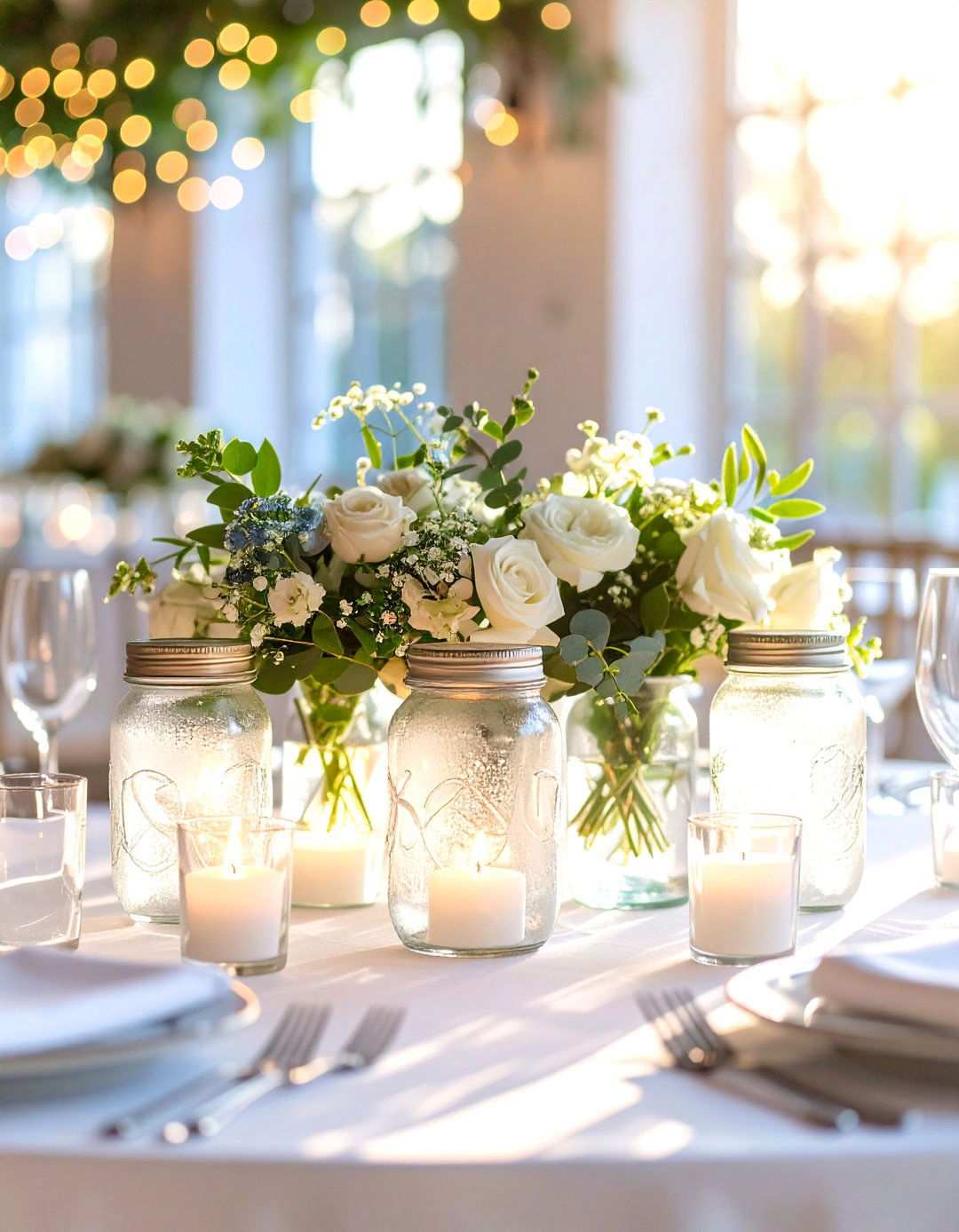Frosted Mason Jar Centerpieces - 24 Mason Jar Wedding Centerpieces