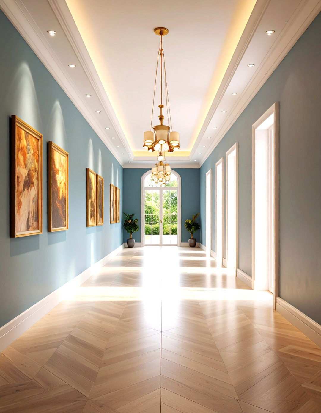 Gallery Style Recessed Spotlight Configuration - 24 Narrow Hallway Lighting Ideas