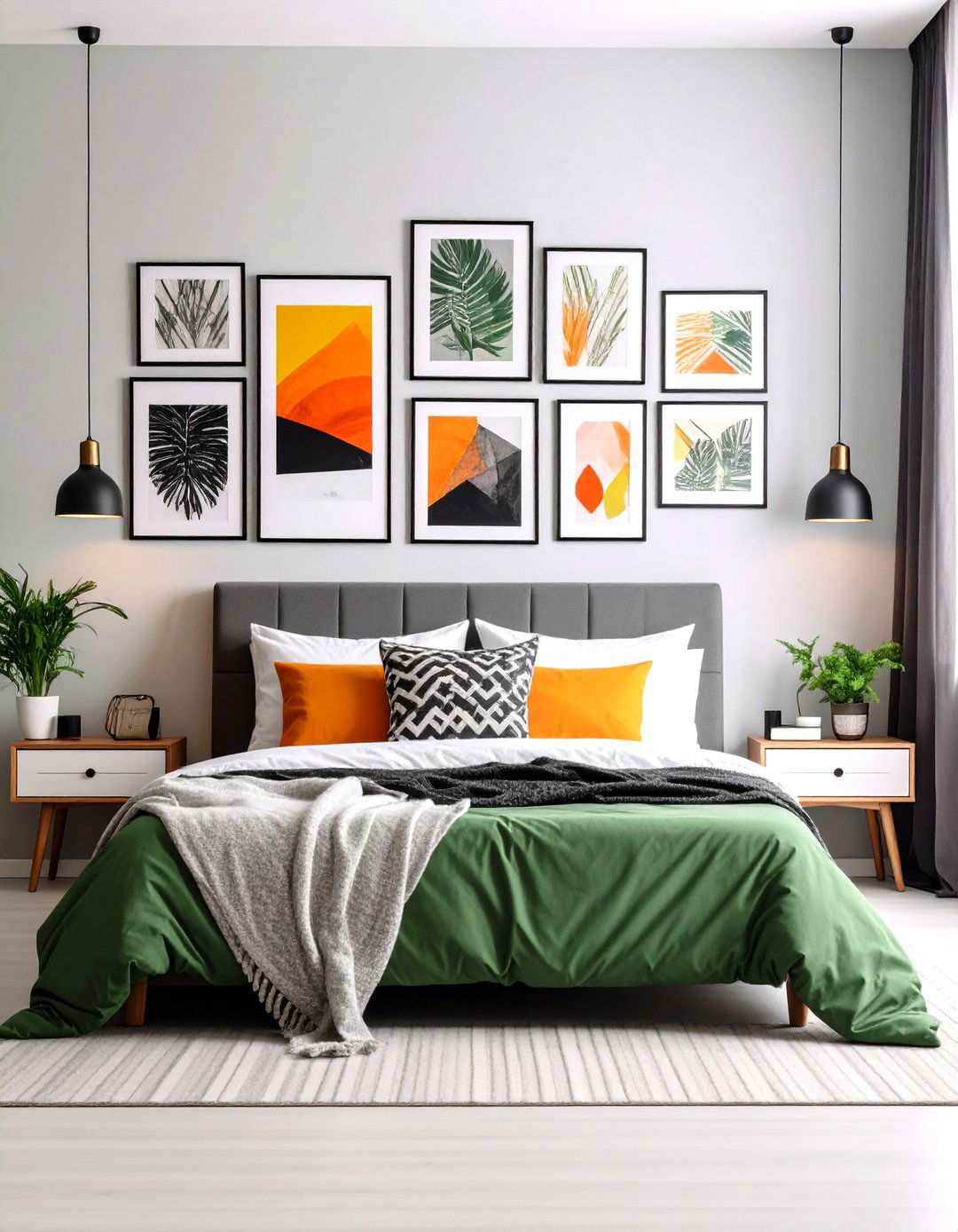 Gallery Wall of Abstract Art - 24 Midcentury Modern Bedroom Decorating Ideas