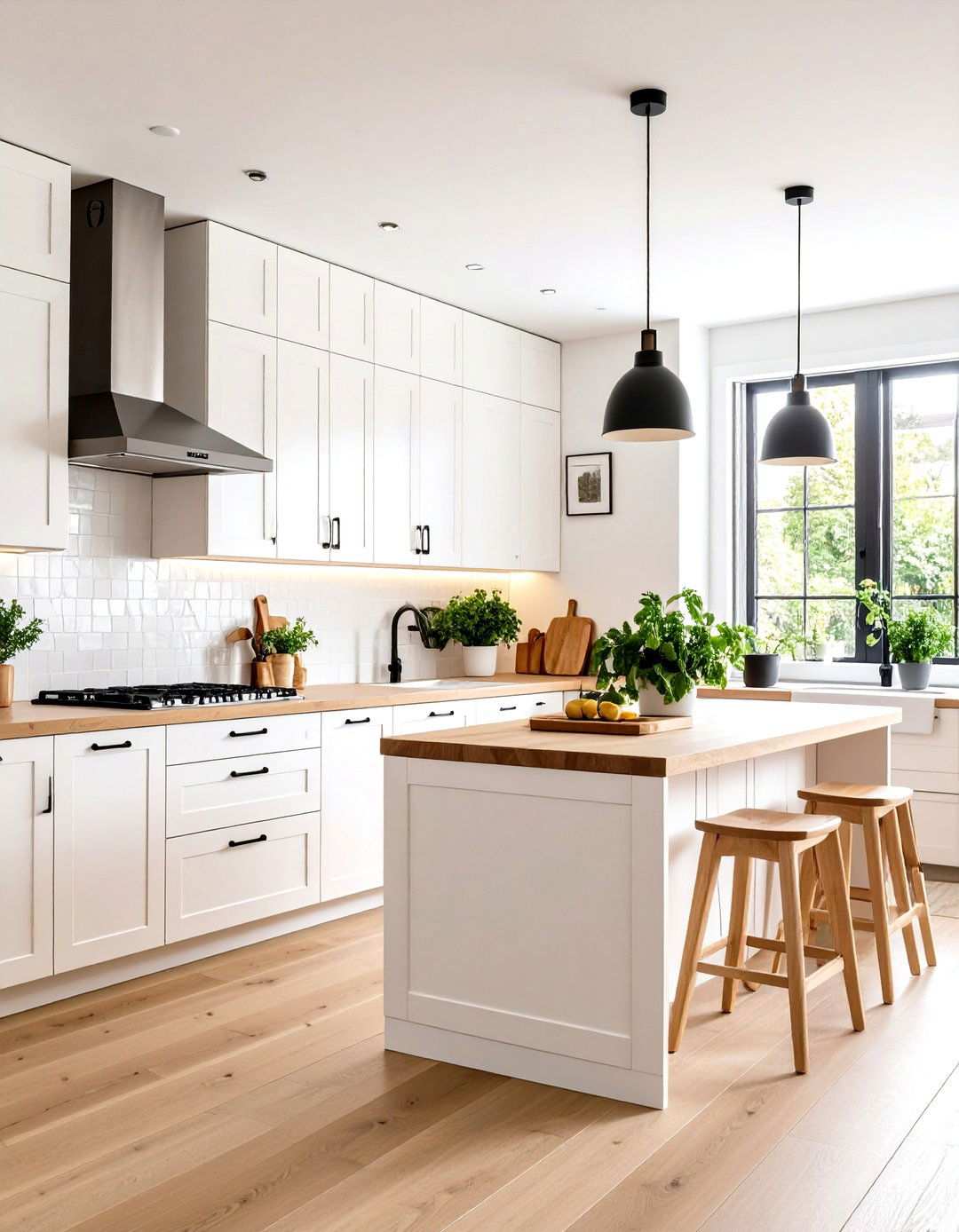 Galley Kitchen with White Cabinets and Black Tubular Pulls - 24 White Kitchen Cabinets With Black Hardware