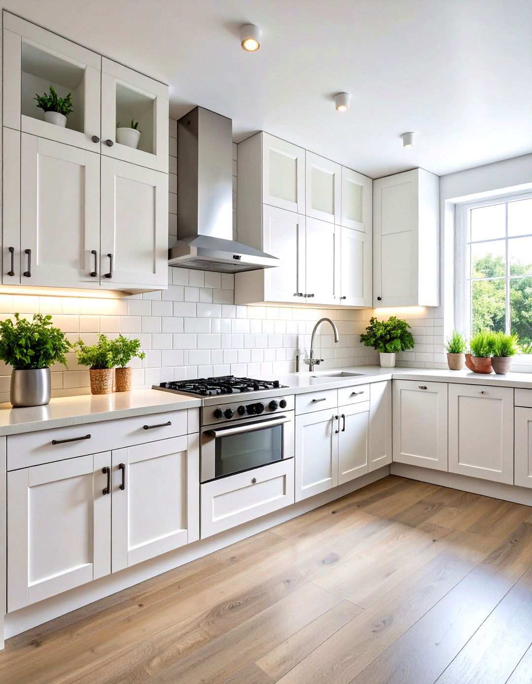 Galley White Kitchen with Subway Tile Backsplash - 24 Small White Kitchen Ideas