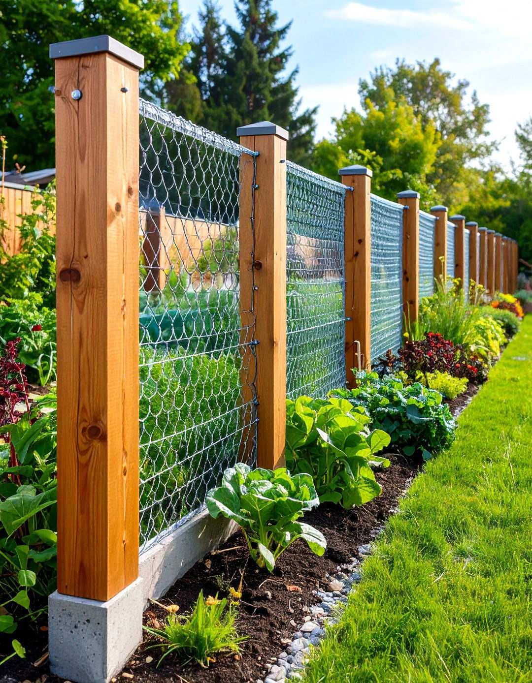 Galvanized Wire Mesh with Wooden Posts - 24 Vegetable Garden Fence Ideas