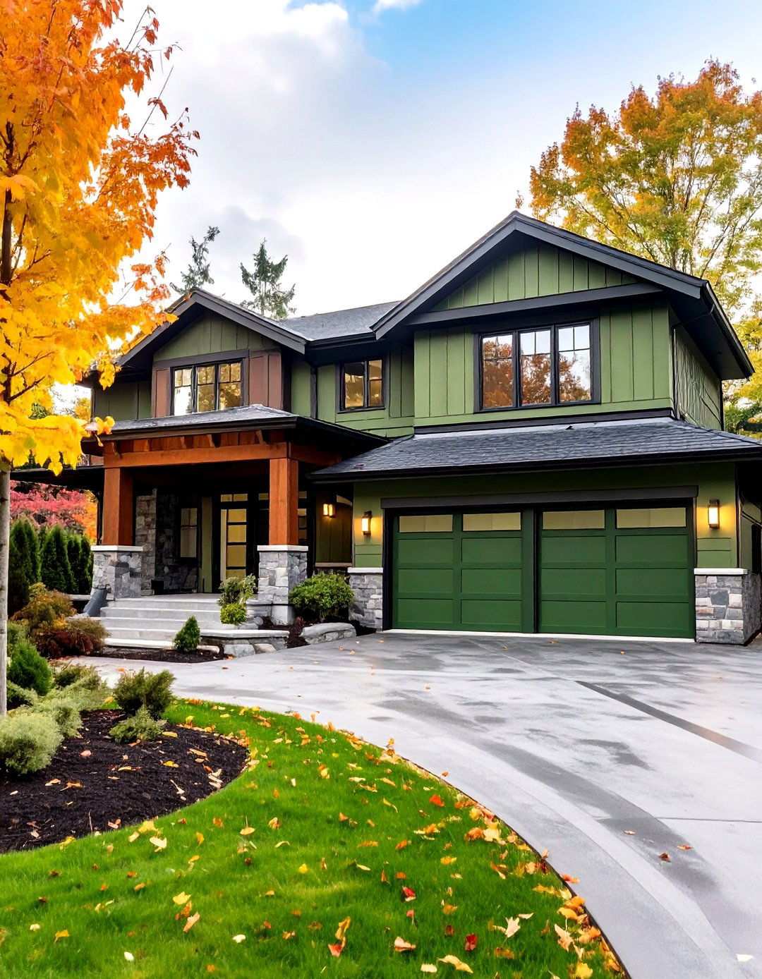 Garage Integration Olive Green Style - 24 Olive Green House Exterior Ideas