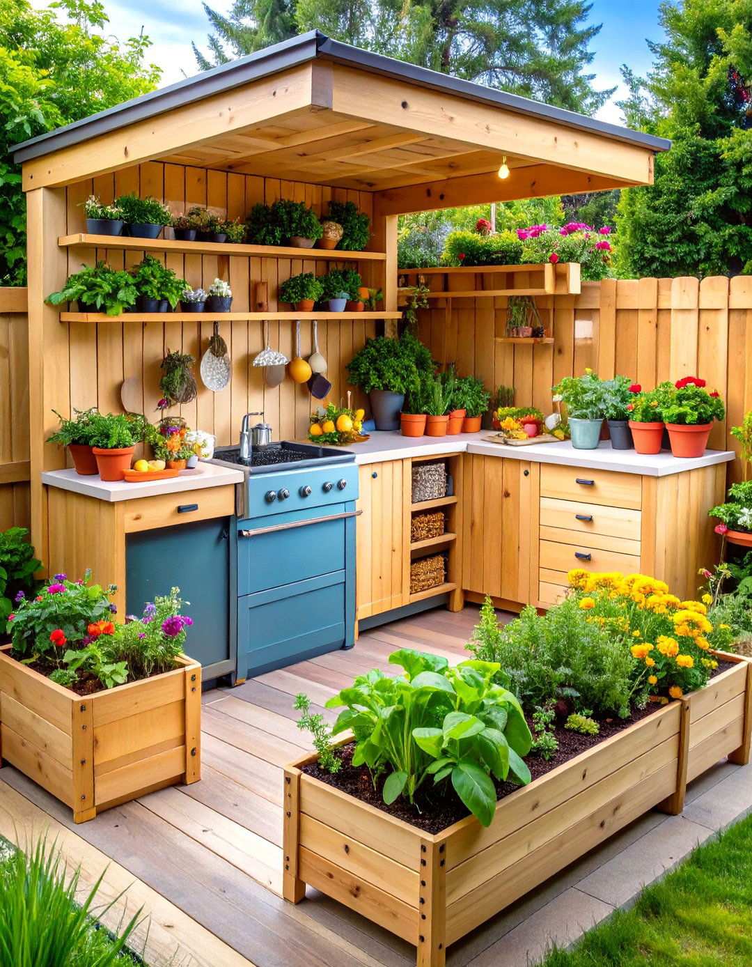Garden Integrated Mud Kitchen with Living Planter Boxes - 24 Mud Kitchen Ideas