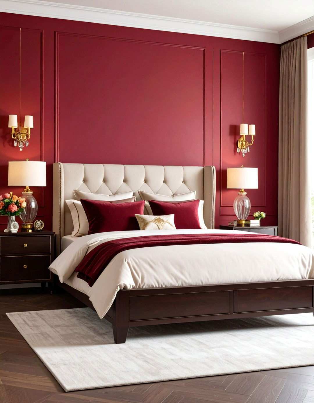 Garnet Red Master Suite with Luxurious Textures - 24 Ways to Decorate With Jewel Tones