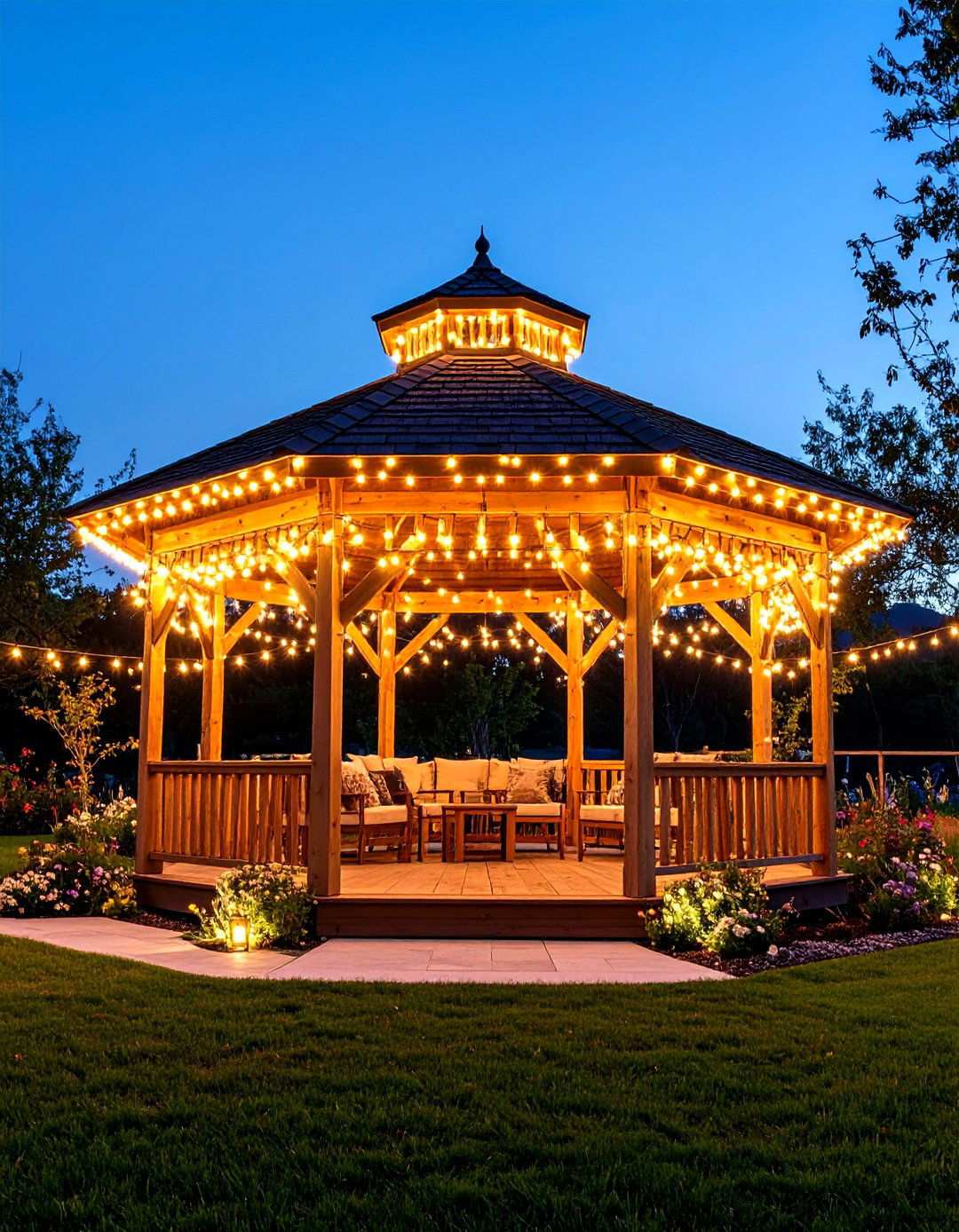 Gazebo String Light Crown Design - 24 Patio String Light Ideas