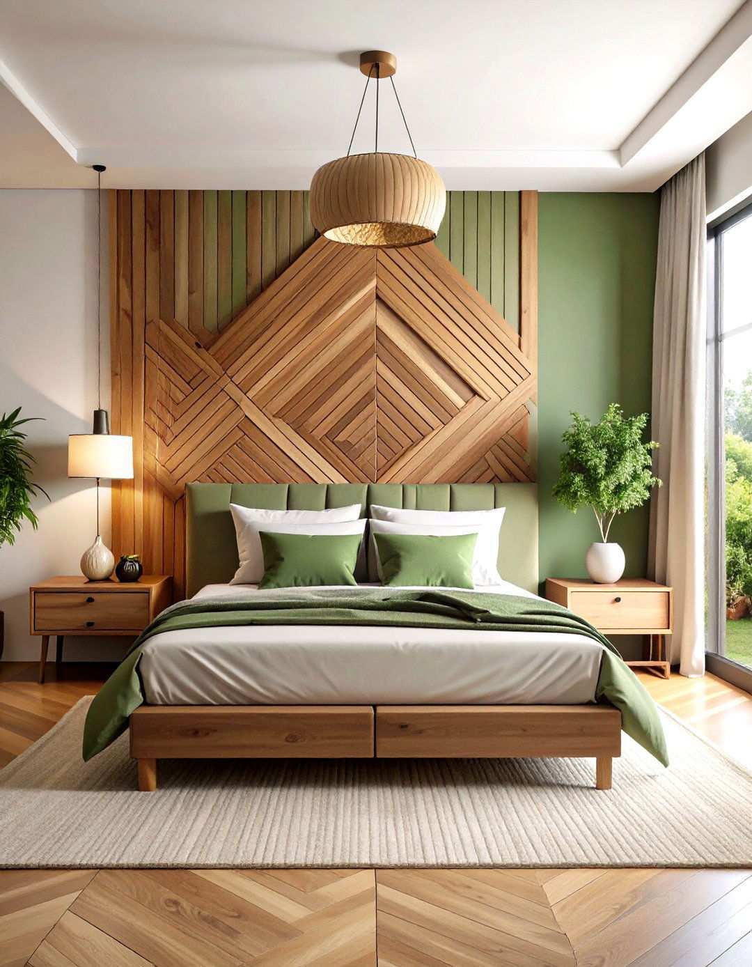Geometric Accent Wall Patterns - 24 Midcentury Modern Bedroom Decorating Ideas