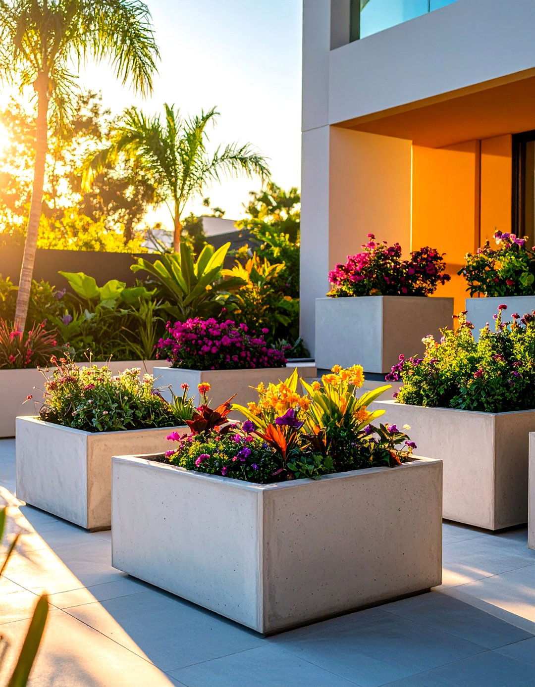 Geometric Concrete Planter Boxes - 24 Mid-century Modern Patio Ideas