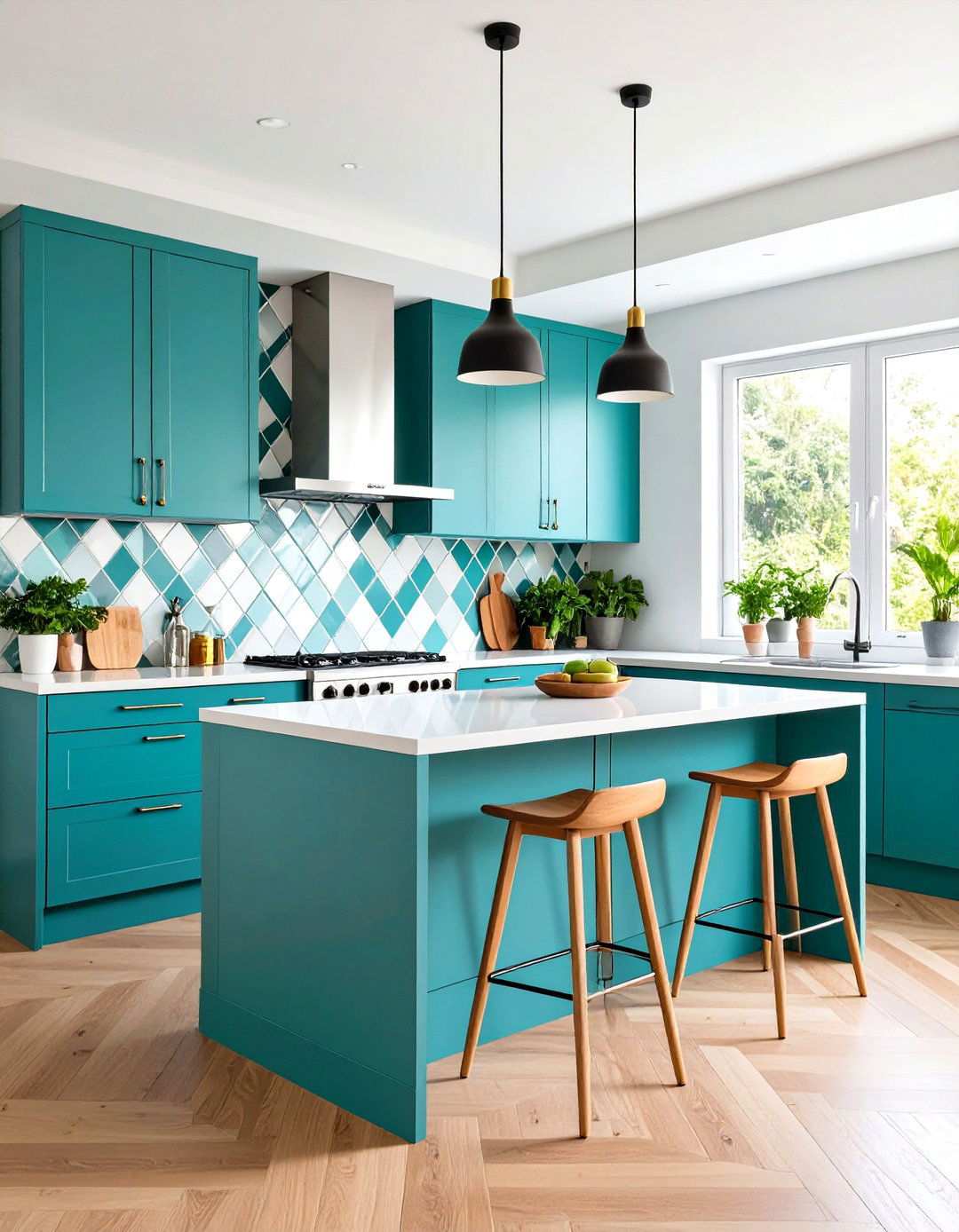 Geometric Diamond Pattern Layout - 24 Modern Kitchen Backsplash Ideas