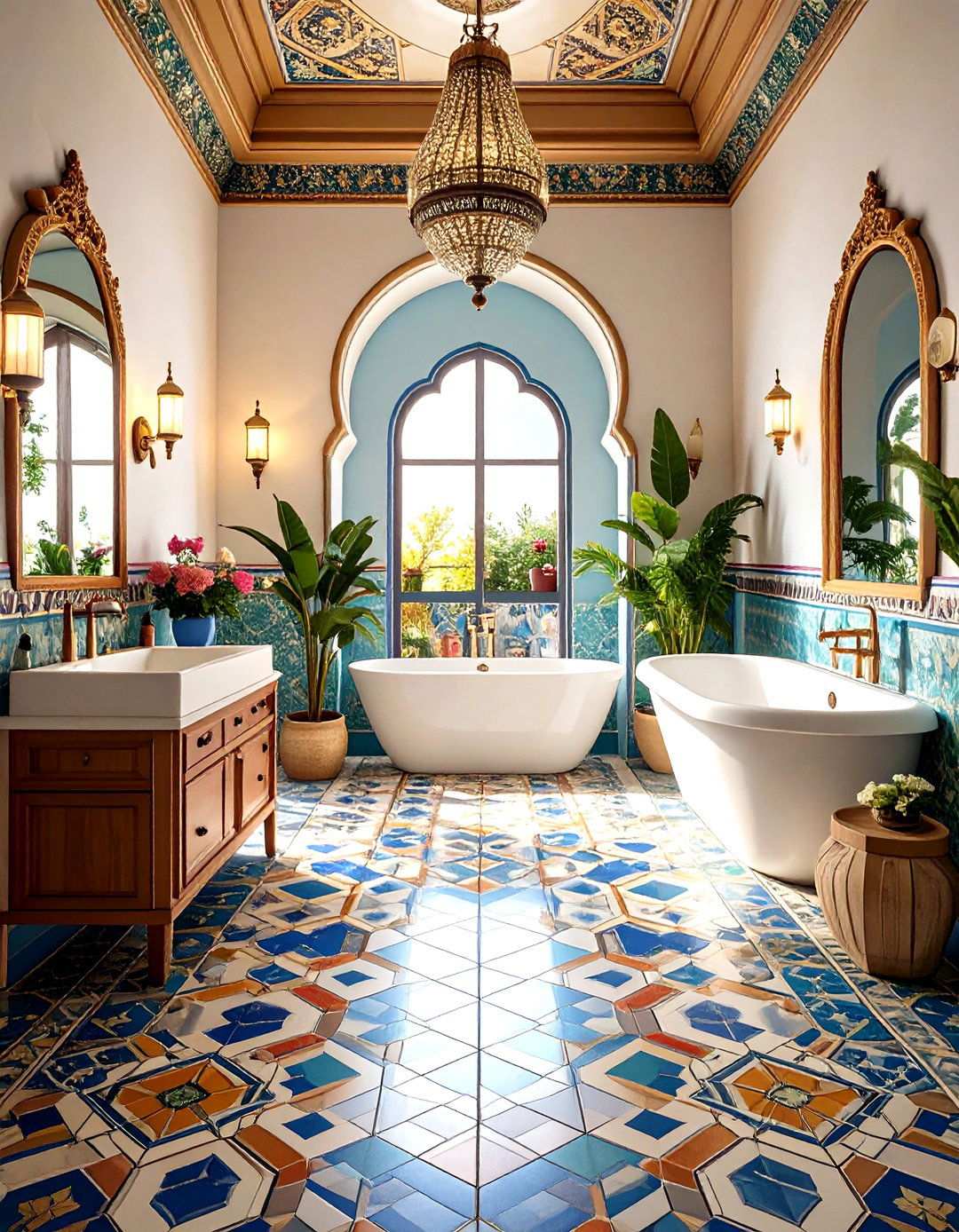 Geometric Floor Tile Patterns - 24 Spanish Style Bathroom Ideas