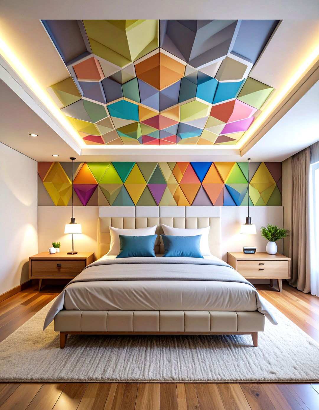 Geometric Hexagon Bedroom Ceiling Design - 24 Pop Ceiling Design Ideas