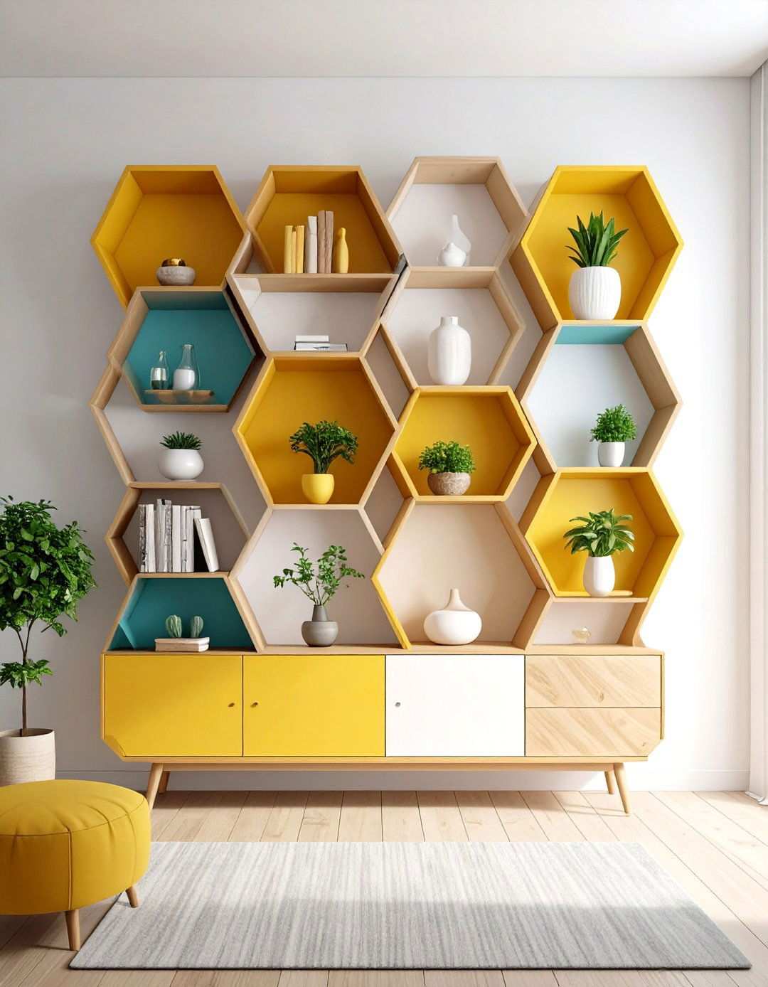 Geometric Hexagon Shelves - 24 Living Room Shelf Ideas