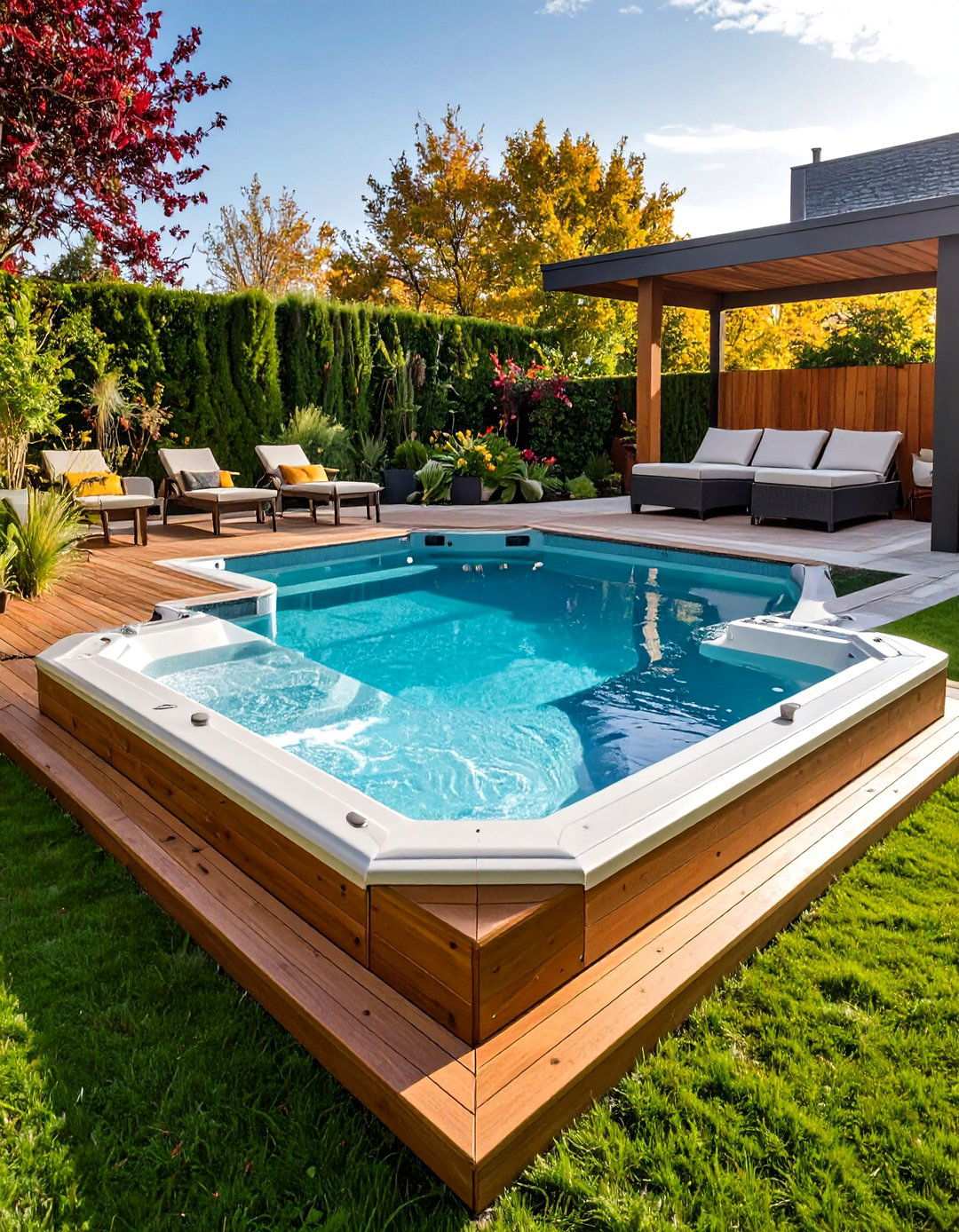 Geometric Hexagonal Spa Pool Combination - 24 Small Inground Pool Ideas