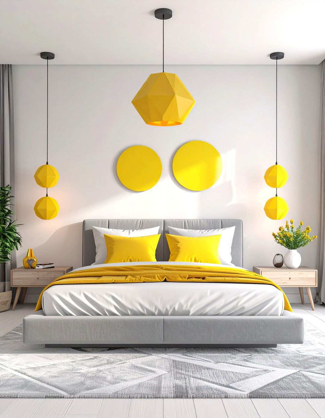 Geometric Minimalist Yellow and Grey Bedroom - 24 Yellow and Grey Bedroom Ideas