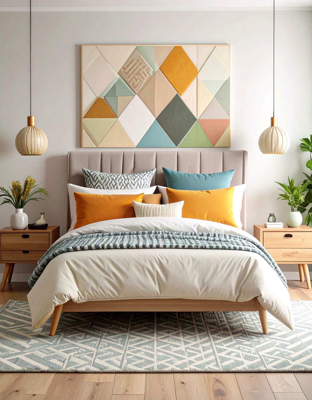 Geometric Pattern Accents - 24 Scandinavian Bedroom Ideas