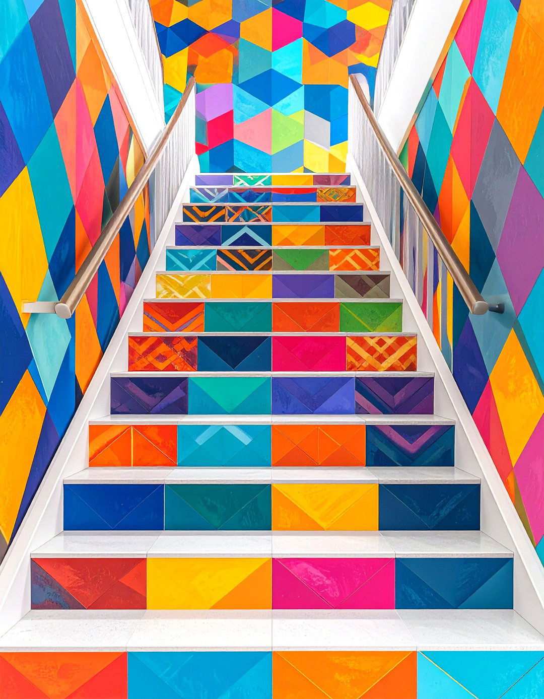Geometric Pattern Designs - 24 Staircase Wall Ideas