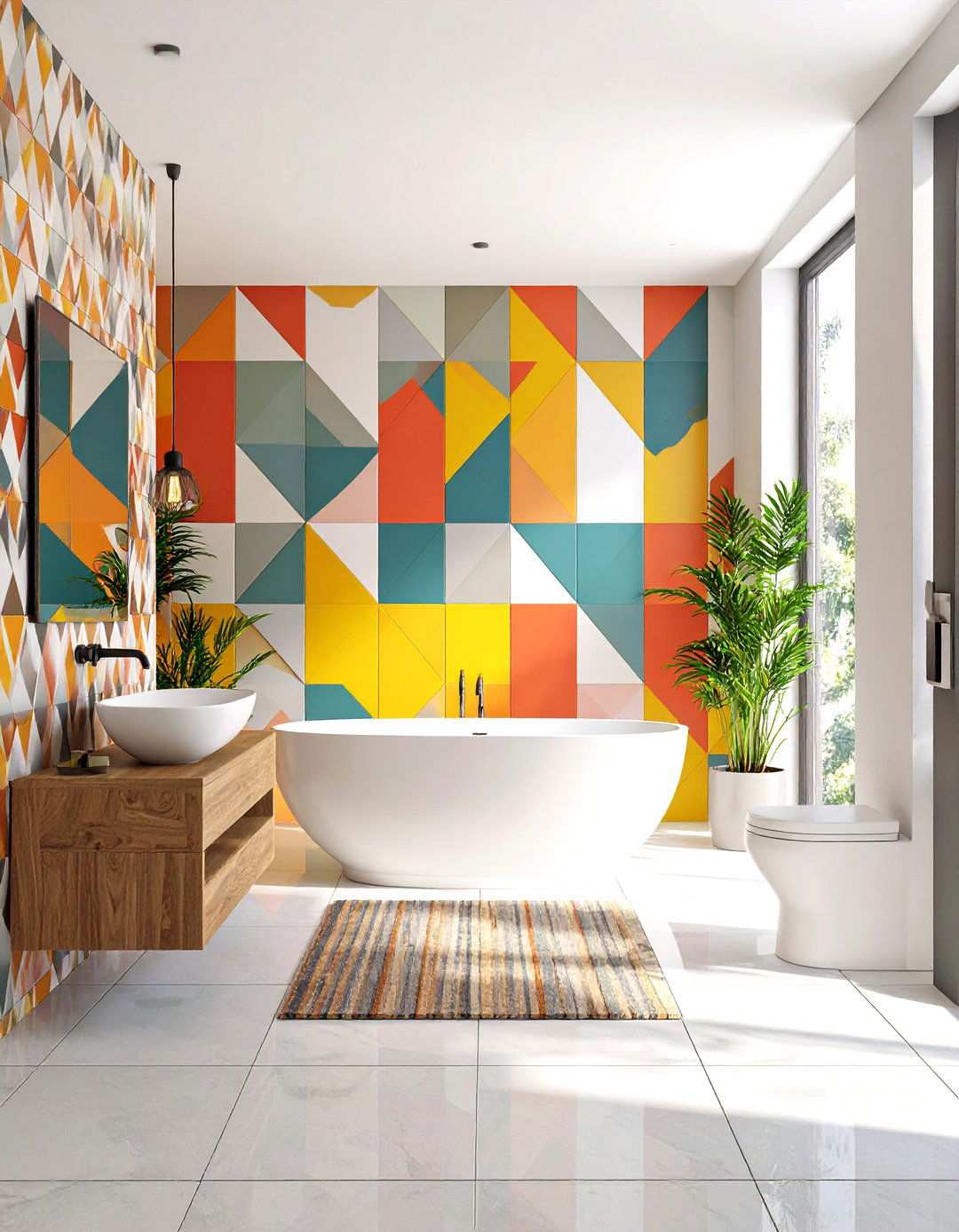 Geometric Pattern Focus with Bold Designs - 24 Restaurant Bathroom Ideas