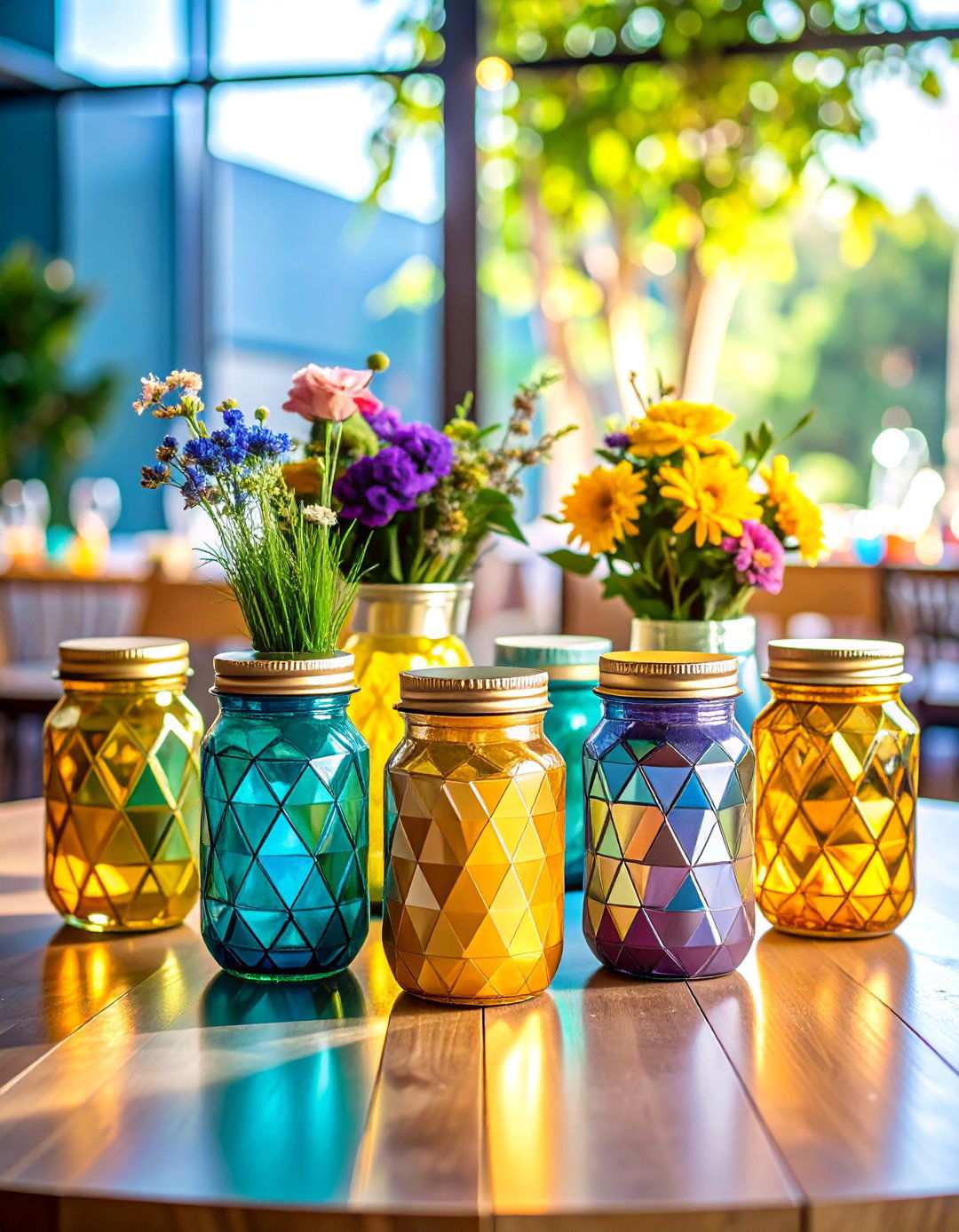 Geometric Pattern Mason Jar Centerpieces - 24 Mason Jar Wedding Centerpieces