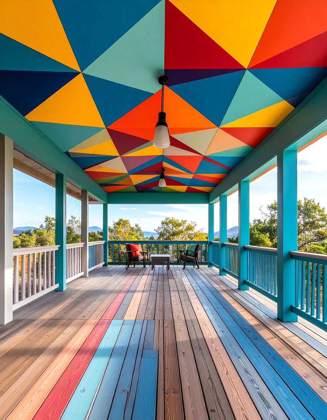 Geometric Pattern Painted Ceiling - 24 Porch Ceiling Ideas