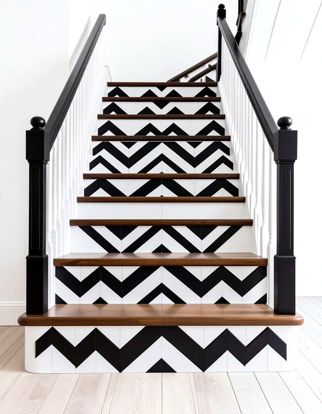 Geometric Pattern Painted Stairs - 24 Painted Stair Ideas