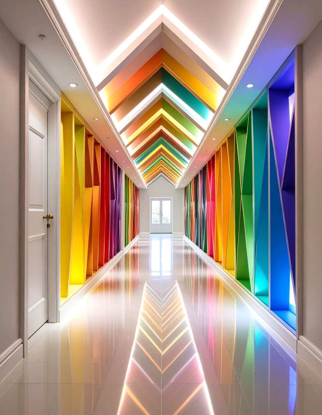Geometric Pattern Recessed Layout - 24 Narrow Hallway Lighting Ideas