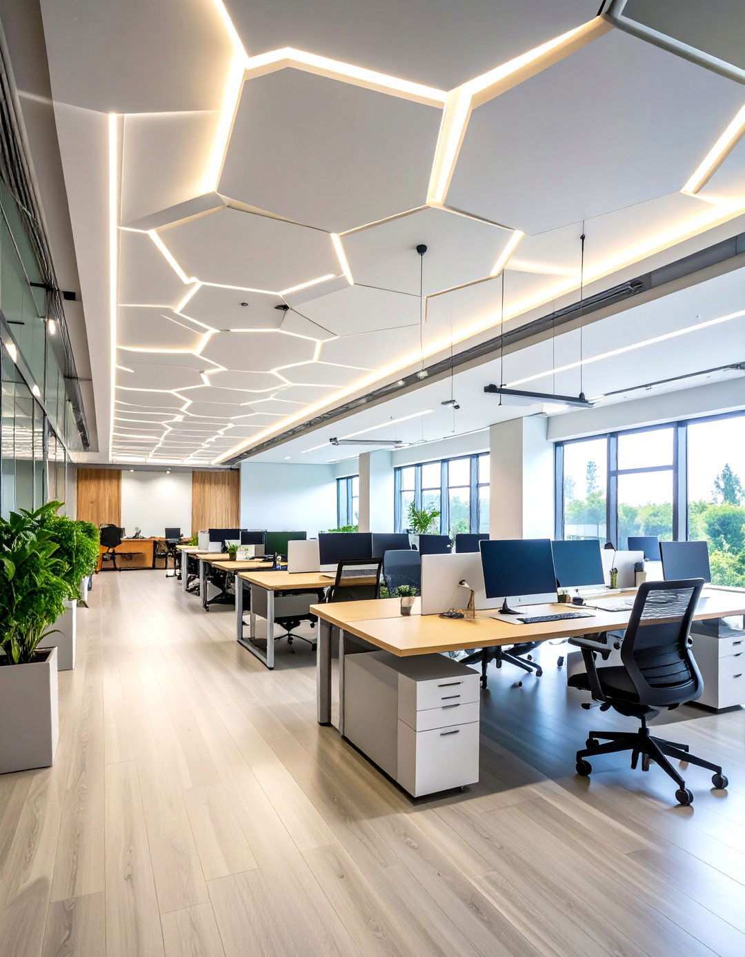 Geometric Pattern Reverse Tray Modern Office - 24 Reverse Tray Ceiling Ideas