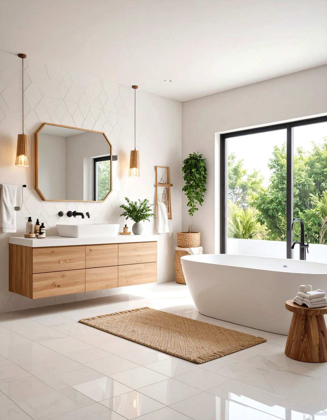 Geometric Pattern Tile Harmony - 24 Zen Bathroom Ideas
