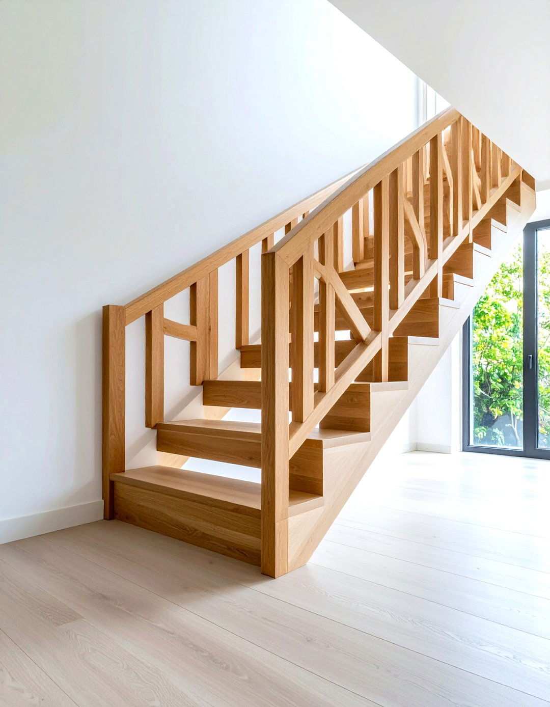 Geometric Pattern Wood Railings - 24 Wood Stair Railing Ideas