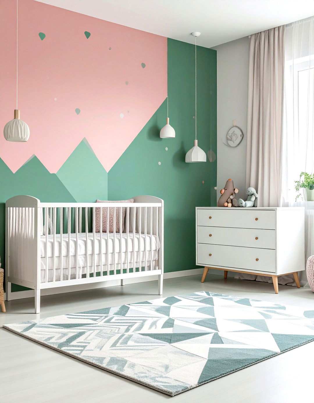 Geometric Pink and Green Pattern Play - 24 Pink and Green Nursery Ideas