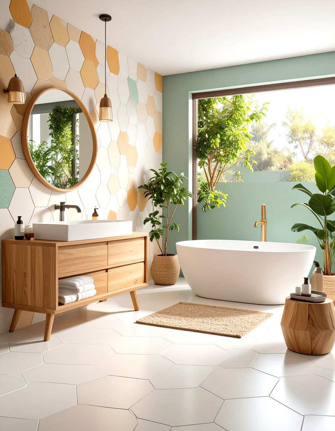 Geometric Tile Pattern Feature - 24 Small White Bathroom Ideas