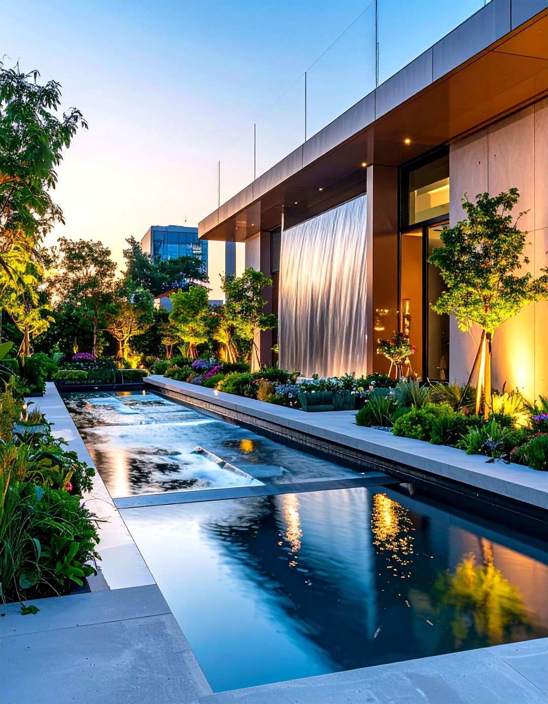 Geometric Water Feature Garden - 24 Modern Backyard Ideas