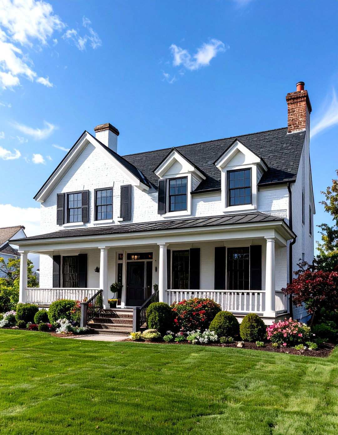 Georgian Colonial Brick Elegance - 24 White Brick House With Black Trim