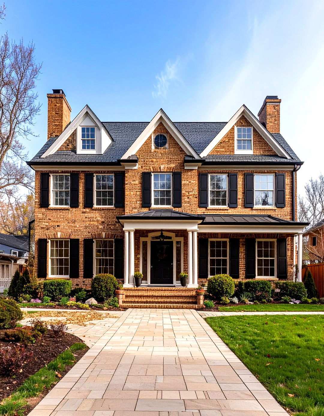 Georgian Colonial Symmetrical Design - 24 Tan House With Black Trim Design Ideas