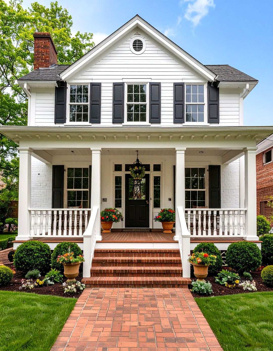 Georgian Farmhouse with Symmetrical Elegance - 24 White Farmhouse With Wrap-around Porch Ideas