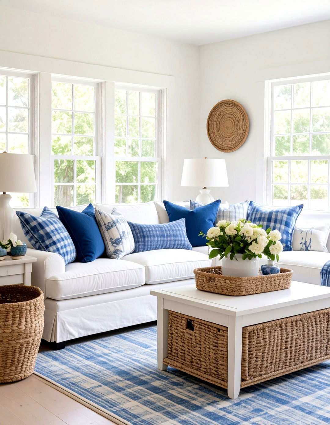 Gingham Check Country Living Room - 24 Preppy Living Room Ideas