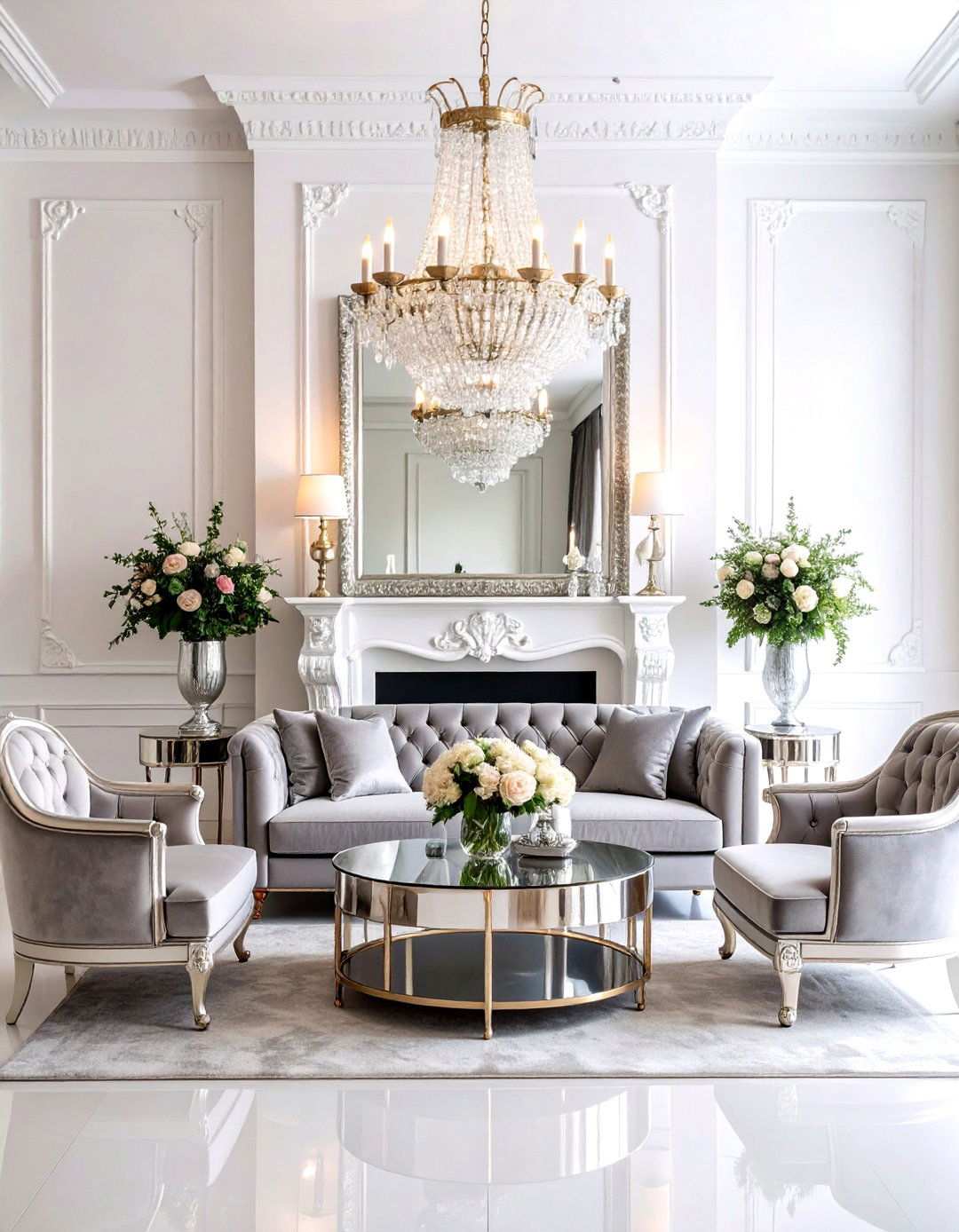 Glamorous Hollywood Regency Silver Living Room - 24 Silver Living Room Ideas