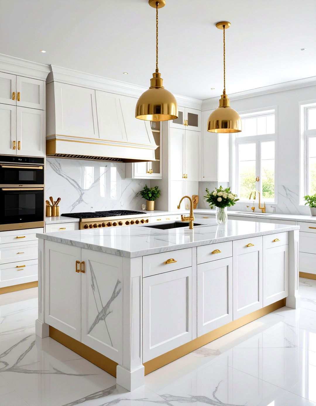 Glamorous White and Gold Kitchen - 24 Kitchen With White Appliances Ideas