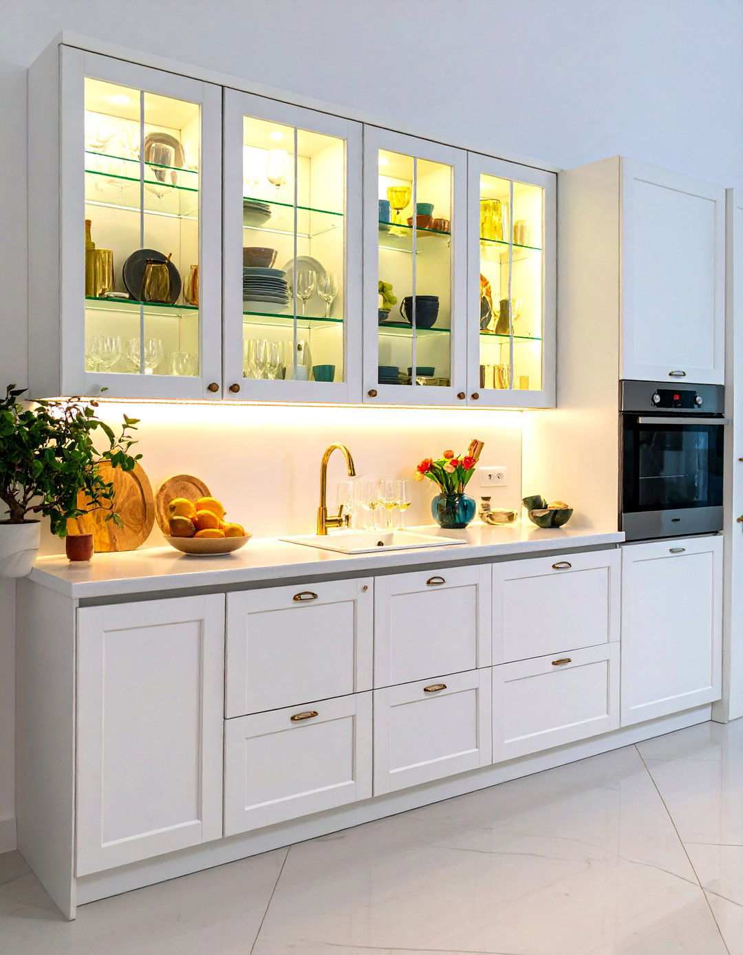 Glass Cabinet Door Upgrade - 24 Small Galley Kitchen Ideas on a Budget