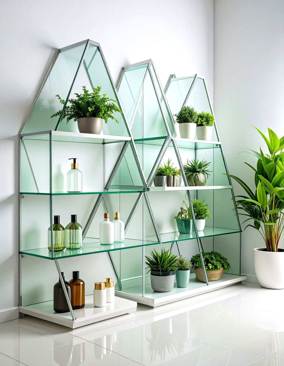 Glass Corner Display Shelves - 24 Small Bathroom Shelving Ideas