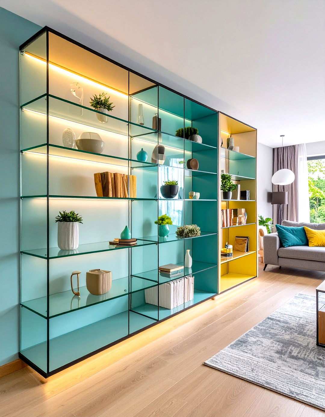 Glass Display Shelving - 24 Living Room Shelf Ideas