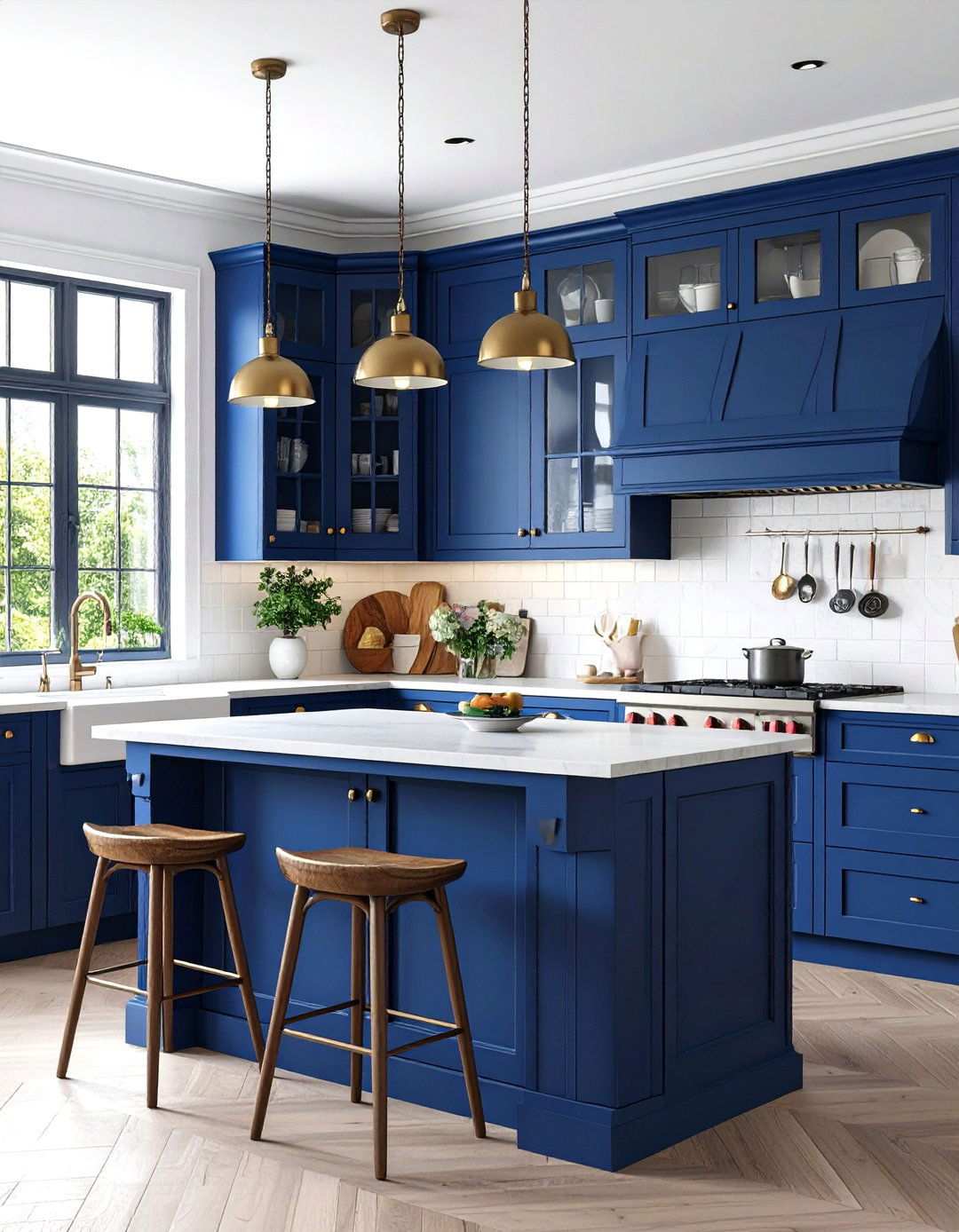 Glass Front Navy Blue Upper Cabinets - 24 Navy Blue Kitchen Cabinets Ideas