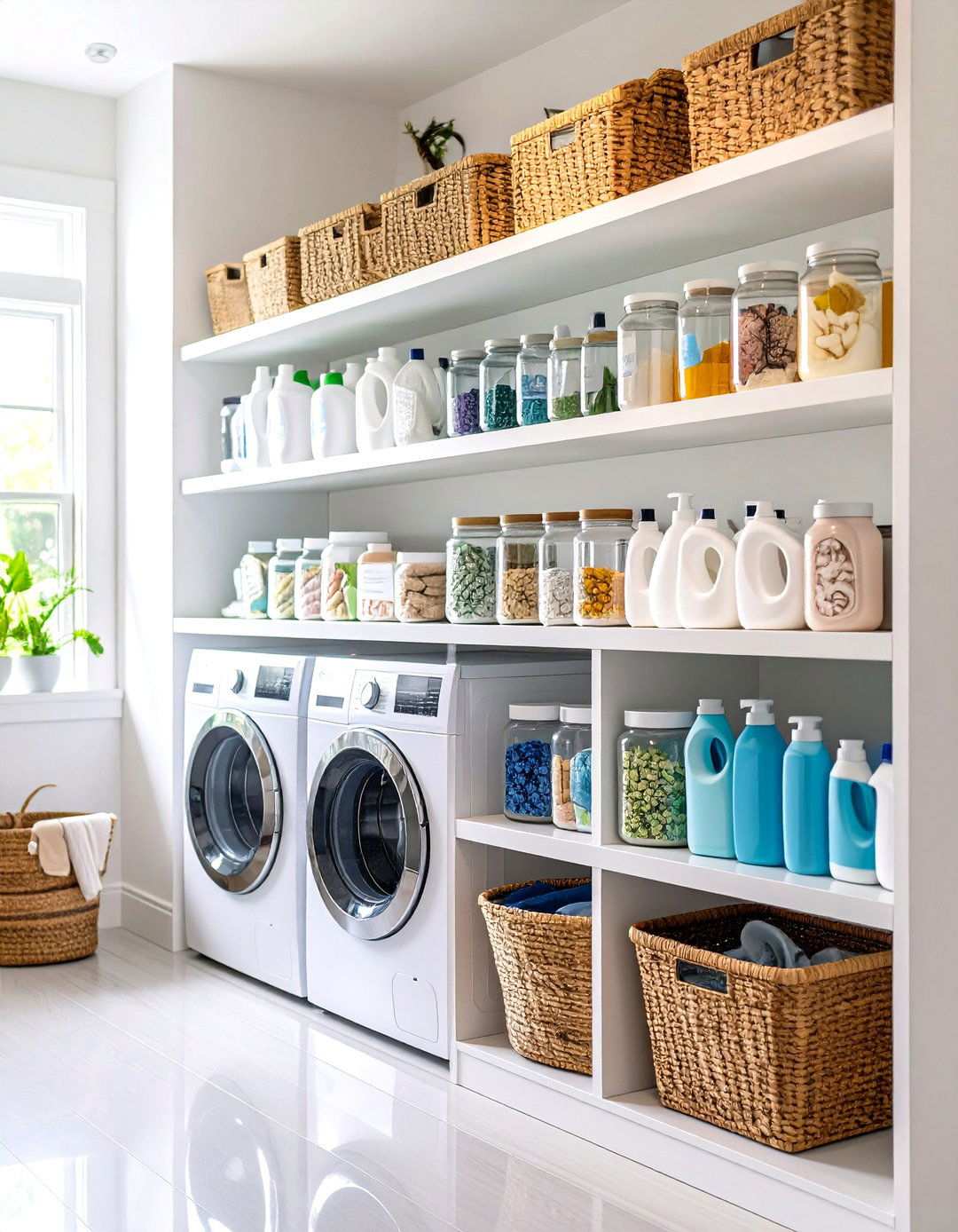 Glass Jar Display Shelving - 24 Laundry Room Shelf Ideas