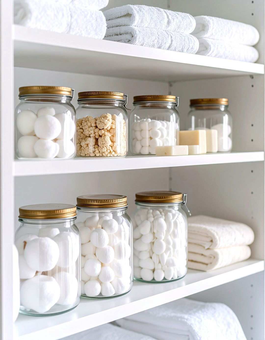 Glass Jar Display Storage - 24 Linen Closet Organization Ideas