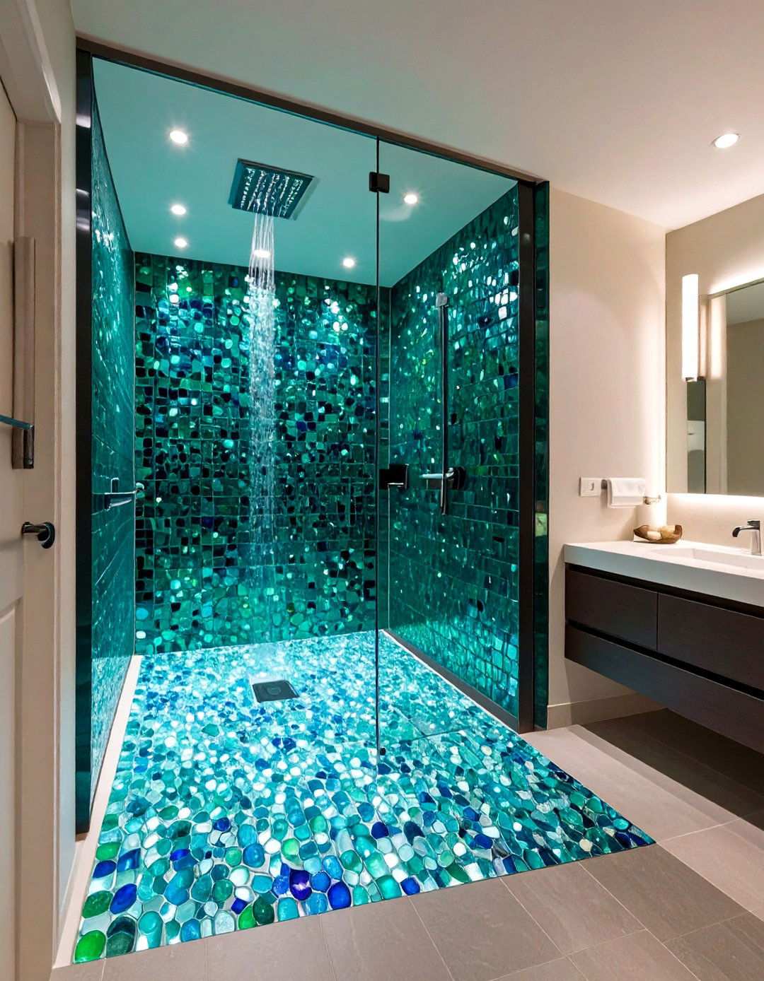 Glass Mosaic Jewel Tone Niche - 24 Shower Niche Ideas