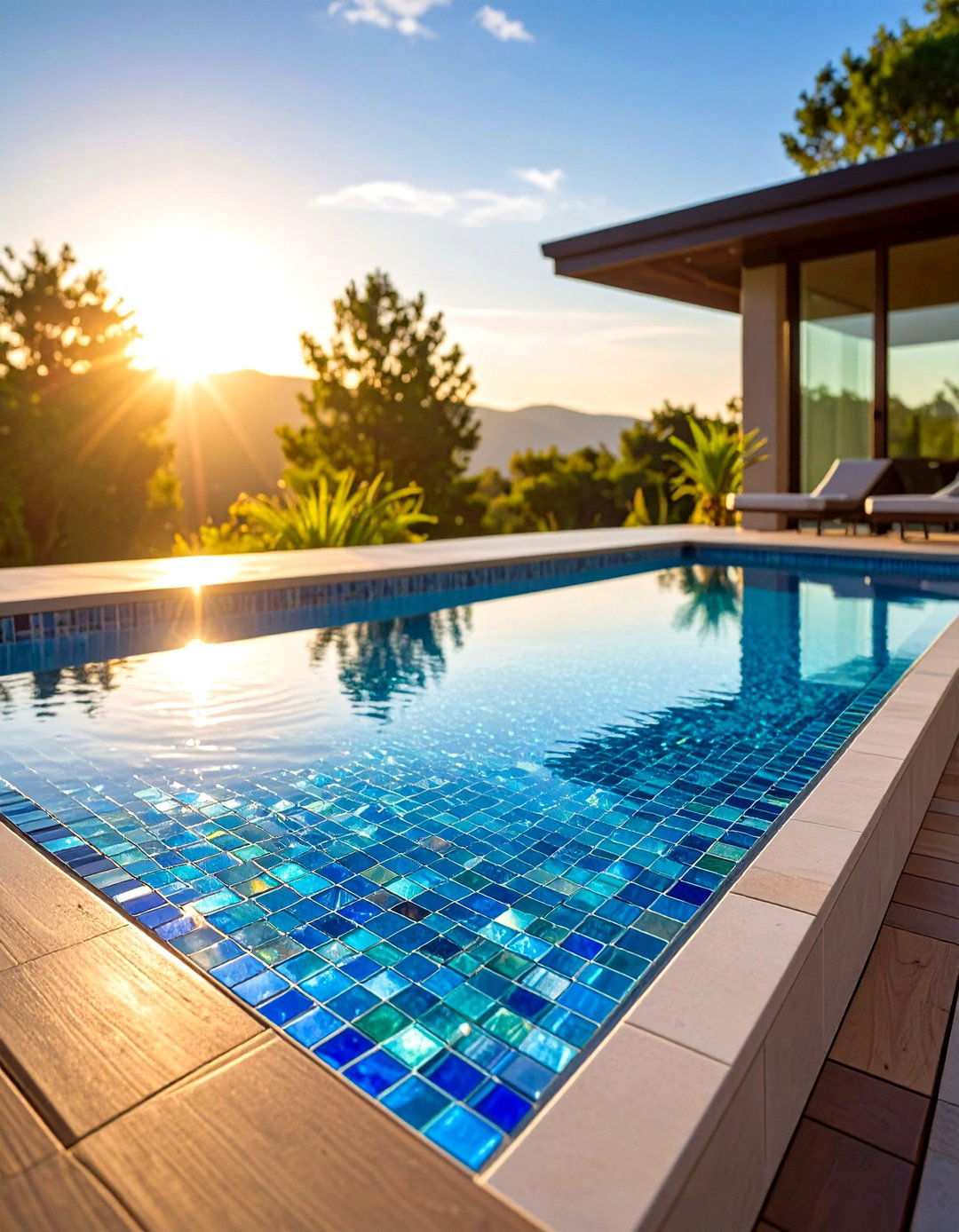 Glass Mosaic Waterline Tiles - 24 Pool Tile Ideas