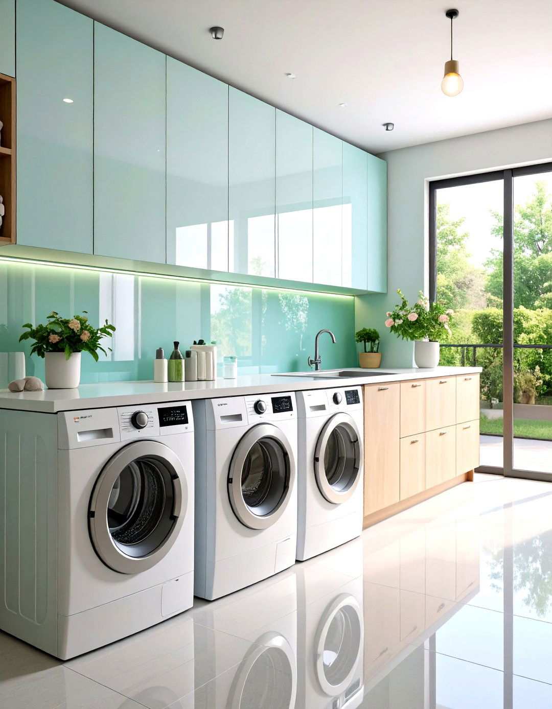 Glass Panel Contemporary Backsplash - 24 Laundry Room Backsplash Ideas