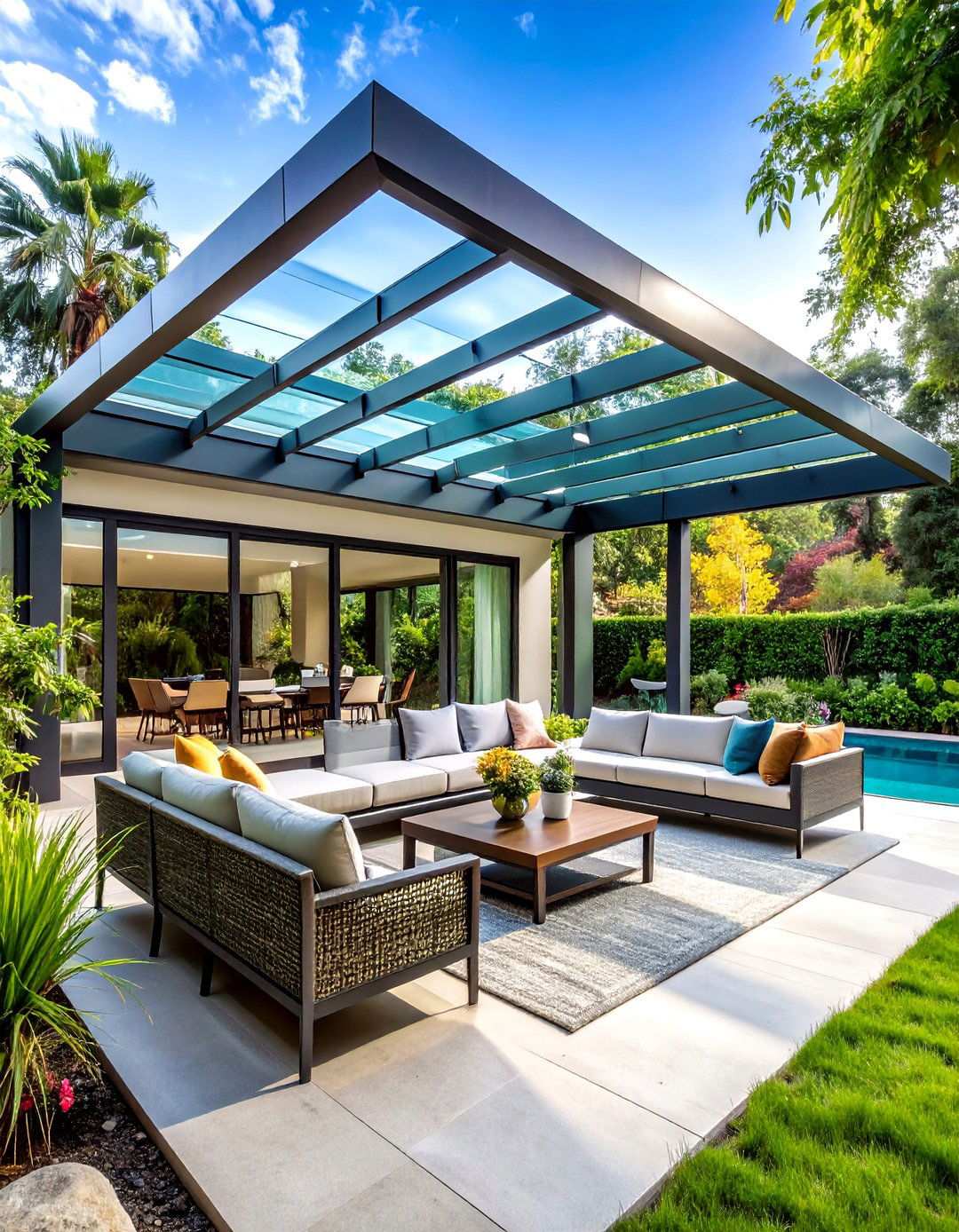 Glass Panel Premium Roof - 24 Pergola Roof Ideas